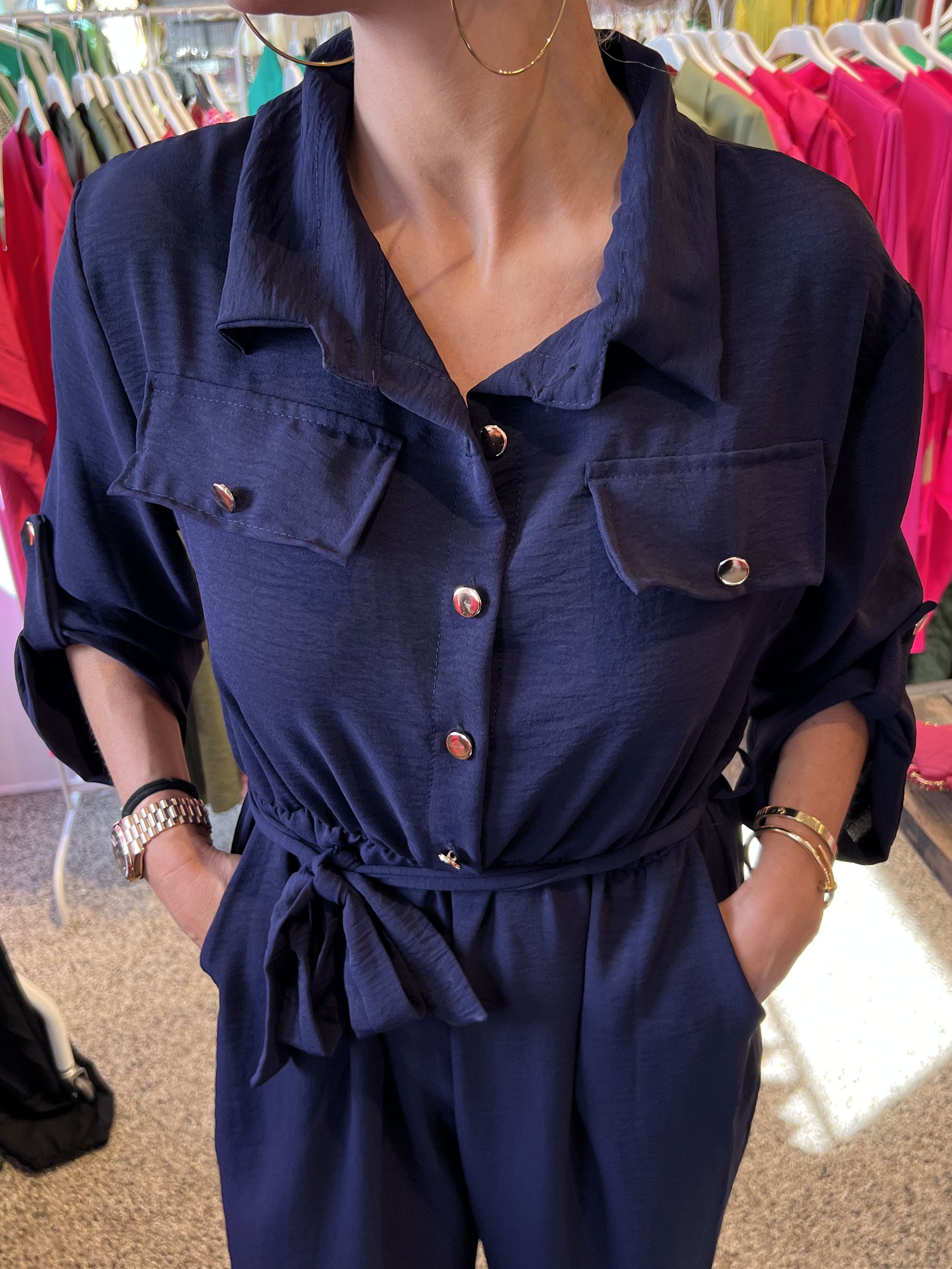 Malina Sleeve - Buksedragt med guld knapper